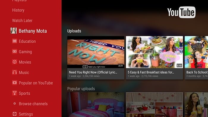 YouTube 2.0 actualiza su interfaz en Android TV