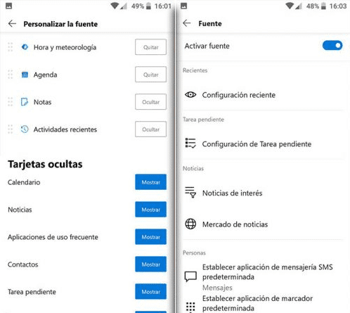 microsoft launcher opciones